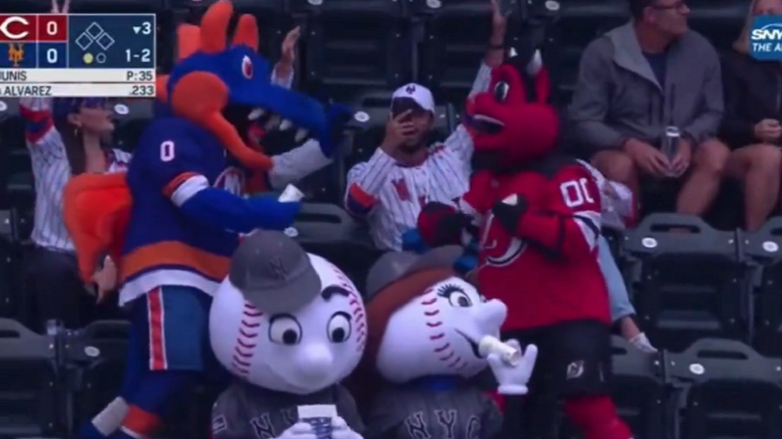 2 NHL mascots get into a fight during MLB game on Saturday.