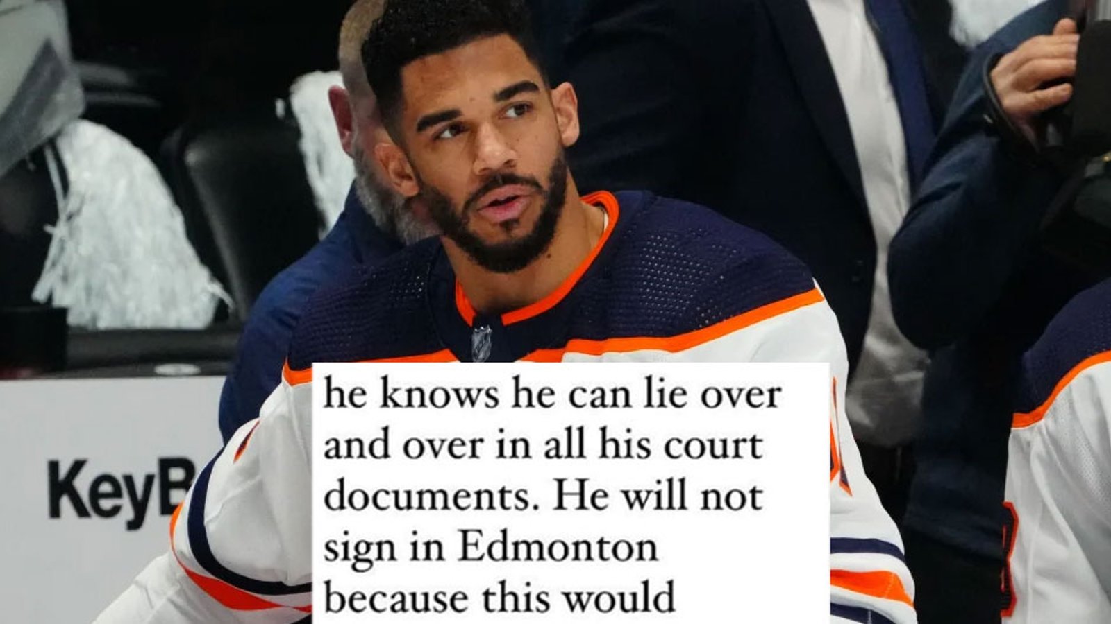 Evander Kane's estranged wife claims he won't be signing with Oilers