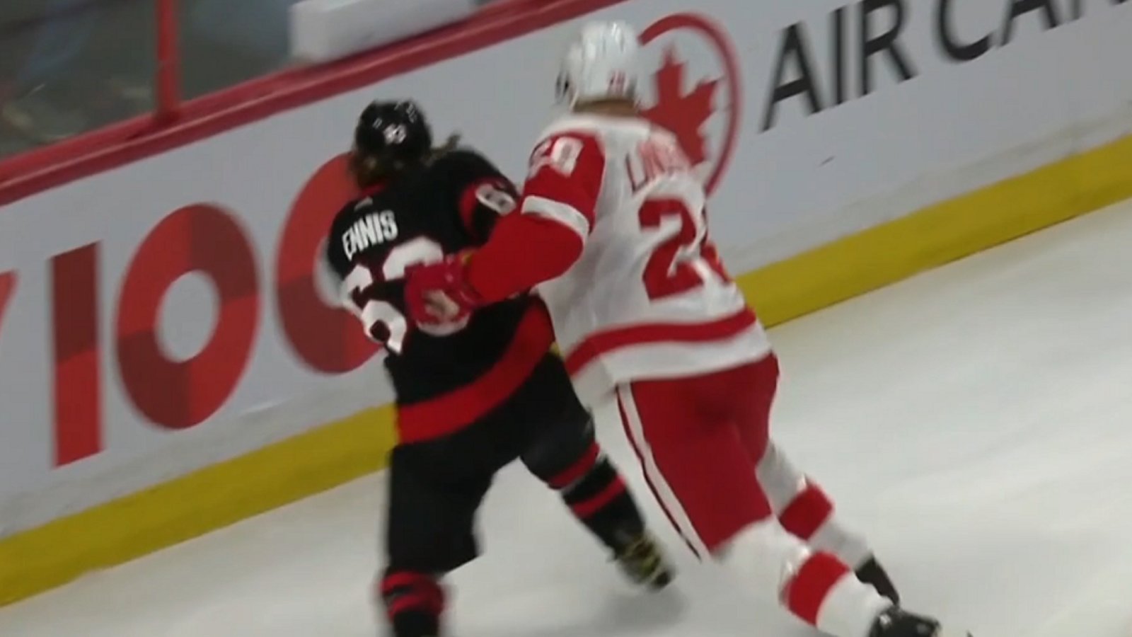 Tyler Ennis injured on uncalled crosscheck from Gustav Lindstrom.