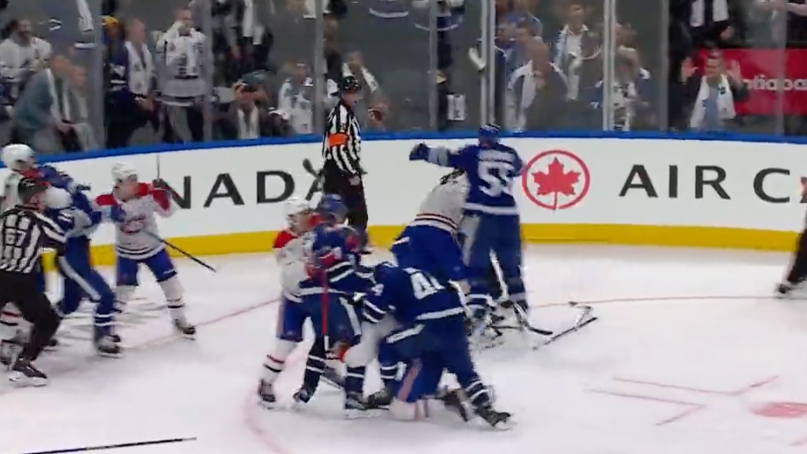 Line brawl erupts between Leafs and Habs after Allen robs Matthews!