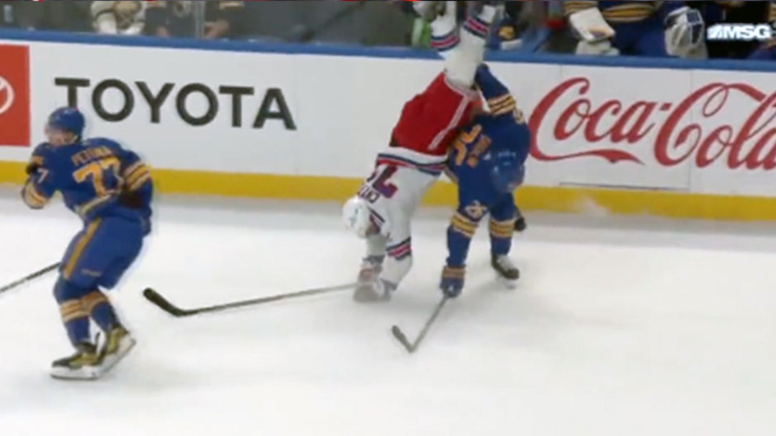 Dahlin sends Chytil flying with a perfect old school hip check