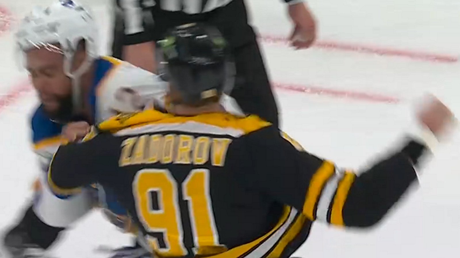 Nikita Zadorov drops Jordan Greenway in the first period.