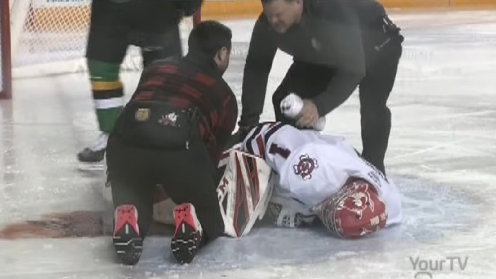 Goalie Tucker Tynan, who almost bled to death on ice 2 years ago, is now in trouble 