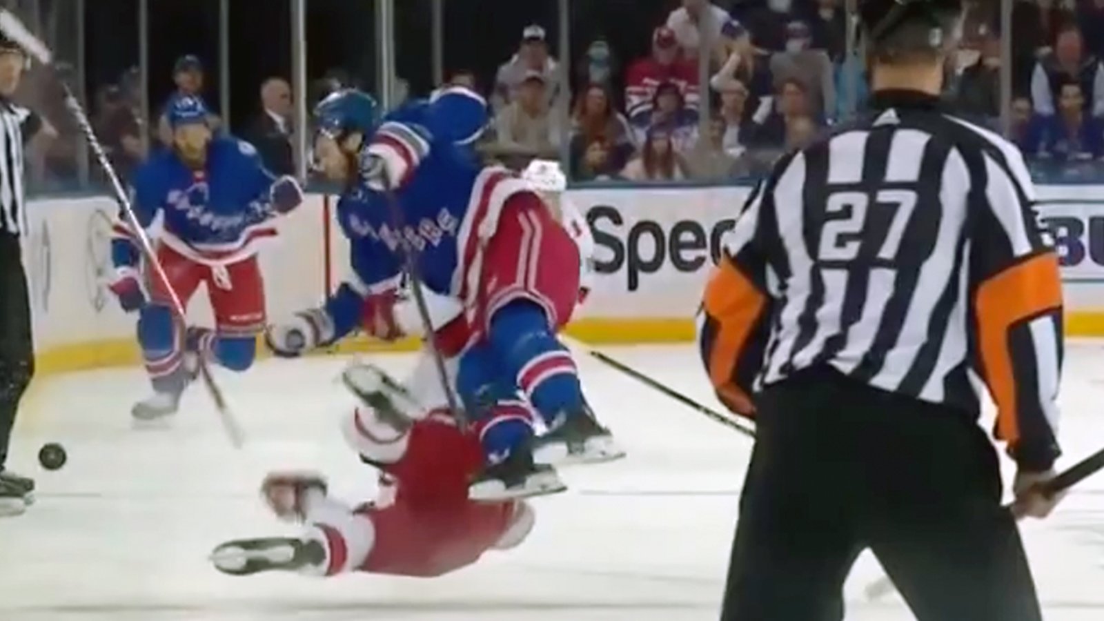 Trouba absolutely obliterates Domi, drops the gloves with Lorentz