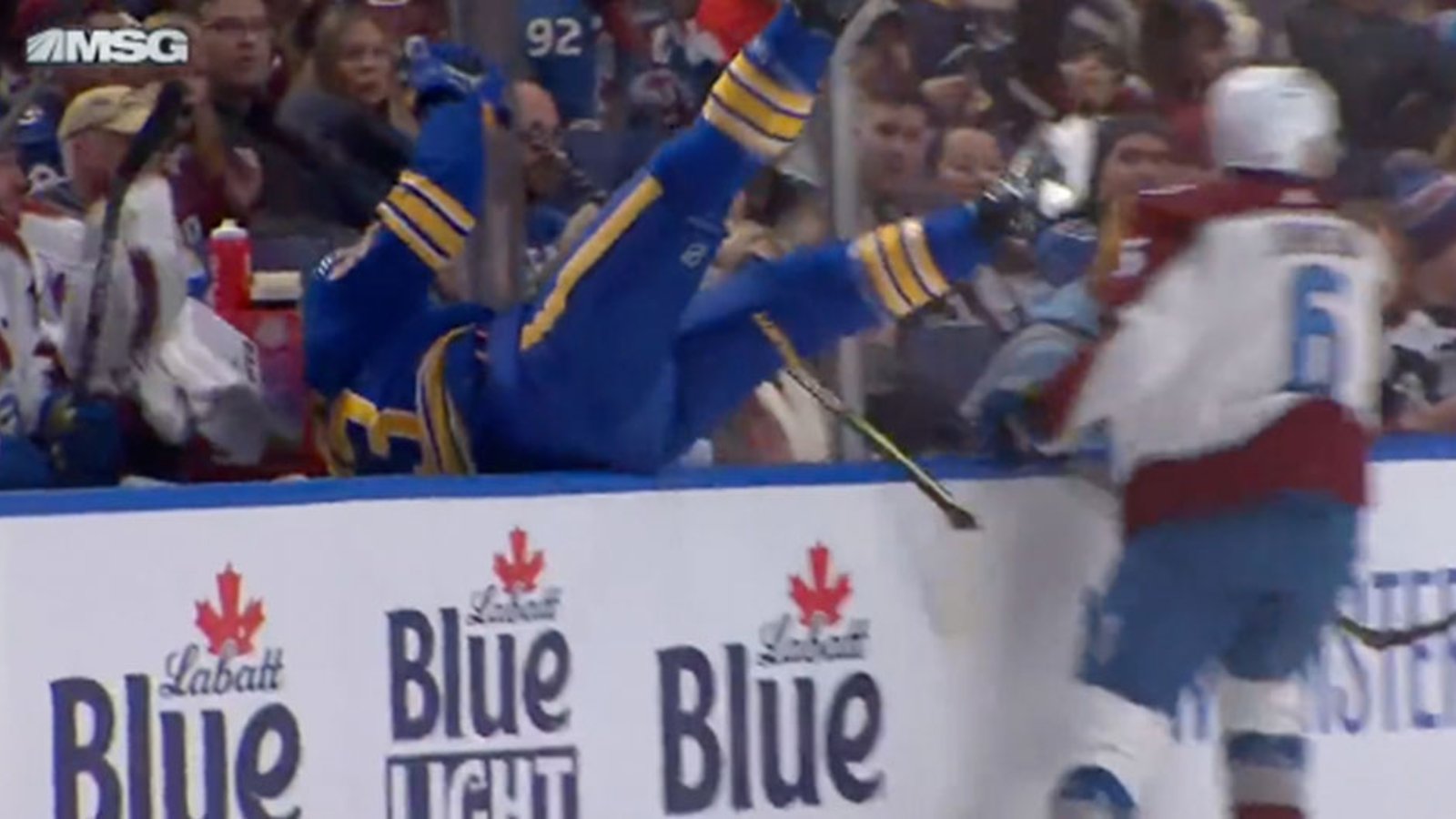 Skinner gets knocked into Avs' bench, comes back to score an assist on a beautiful goal