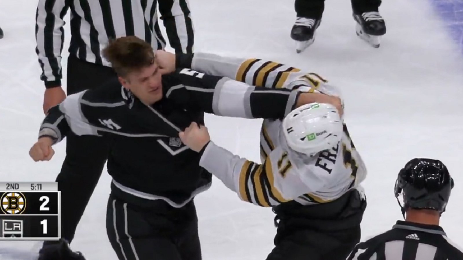 Trent Frederic mic'd up as he pummels Andreas Englund.
