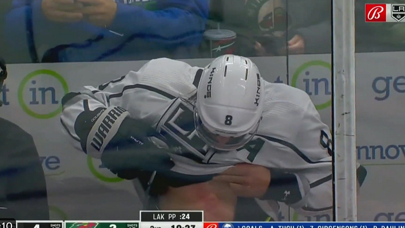 Drew Doughty takes a nasty spear to the body.