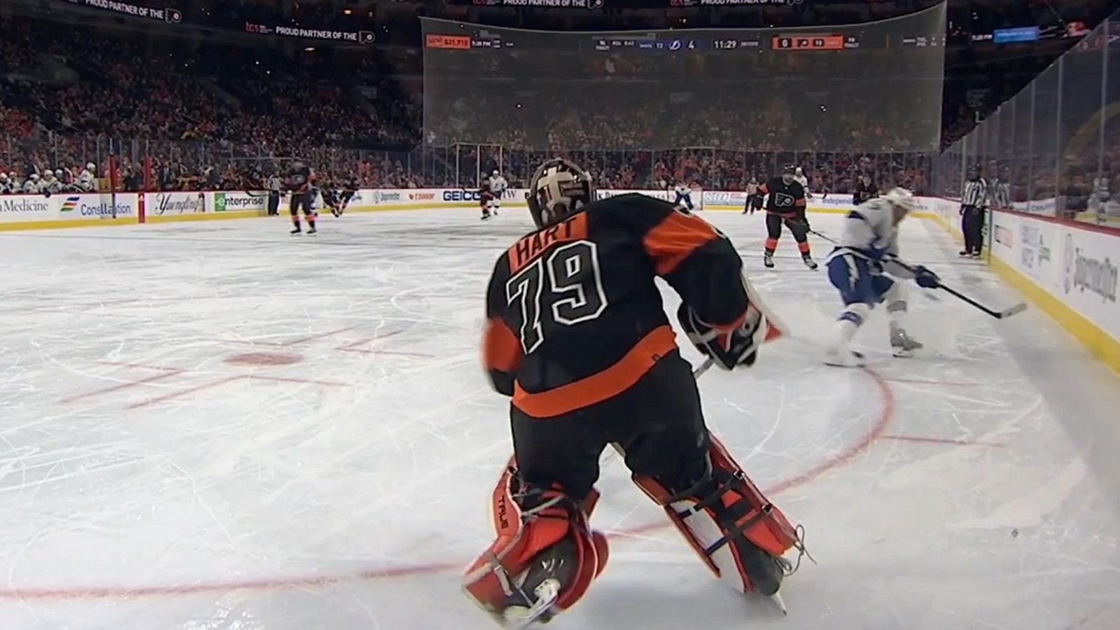 Brutal misplay from Carter Hart gets him yanked from the game.