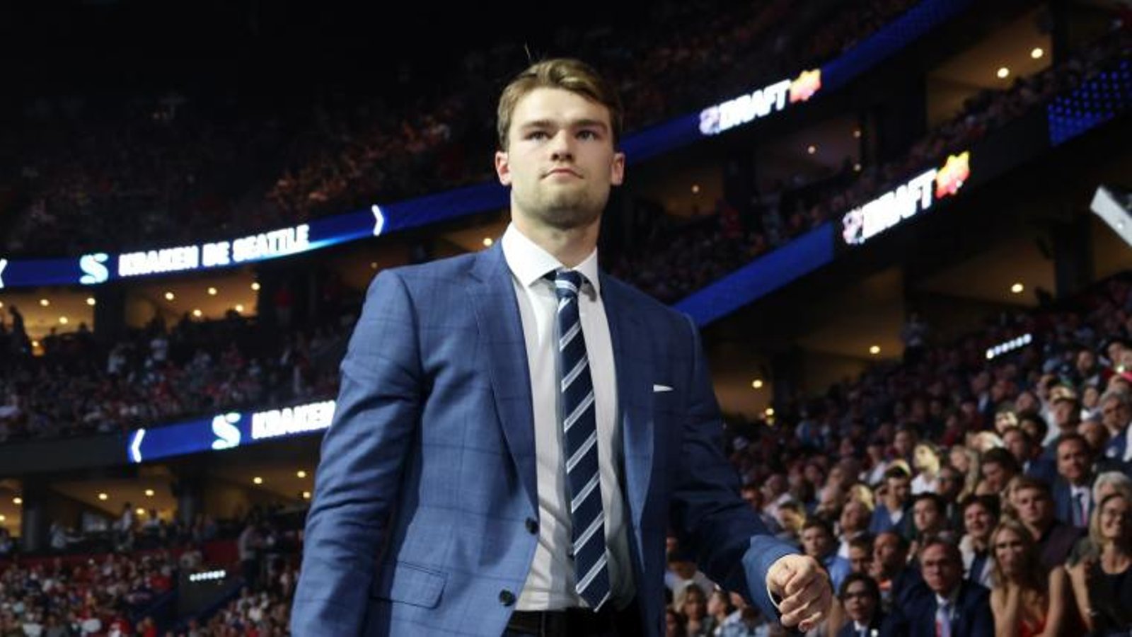 Shane Wright death stares the Canadiens’ table after he finally gets drafted