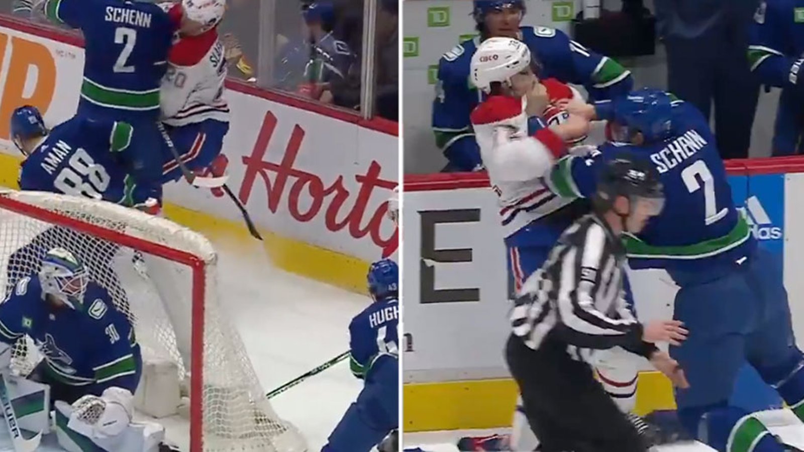 Luke Schenn demolishes Slafkovsky with huge hit, takes out Xhekaj with huge right