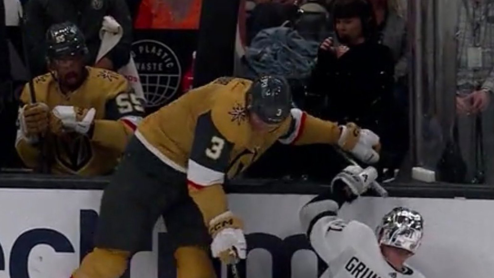 Leah Hextall almost gets taken out by hockey stick on live television!