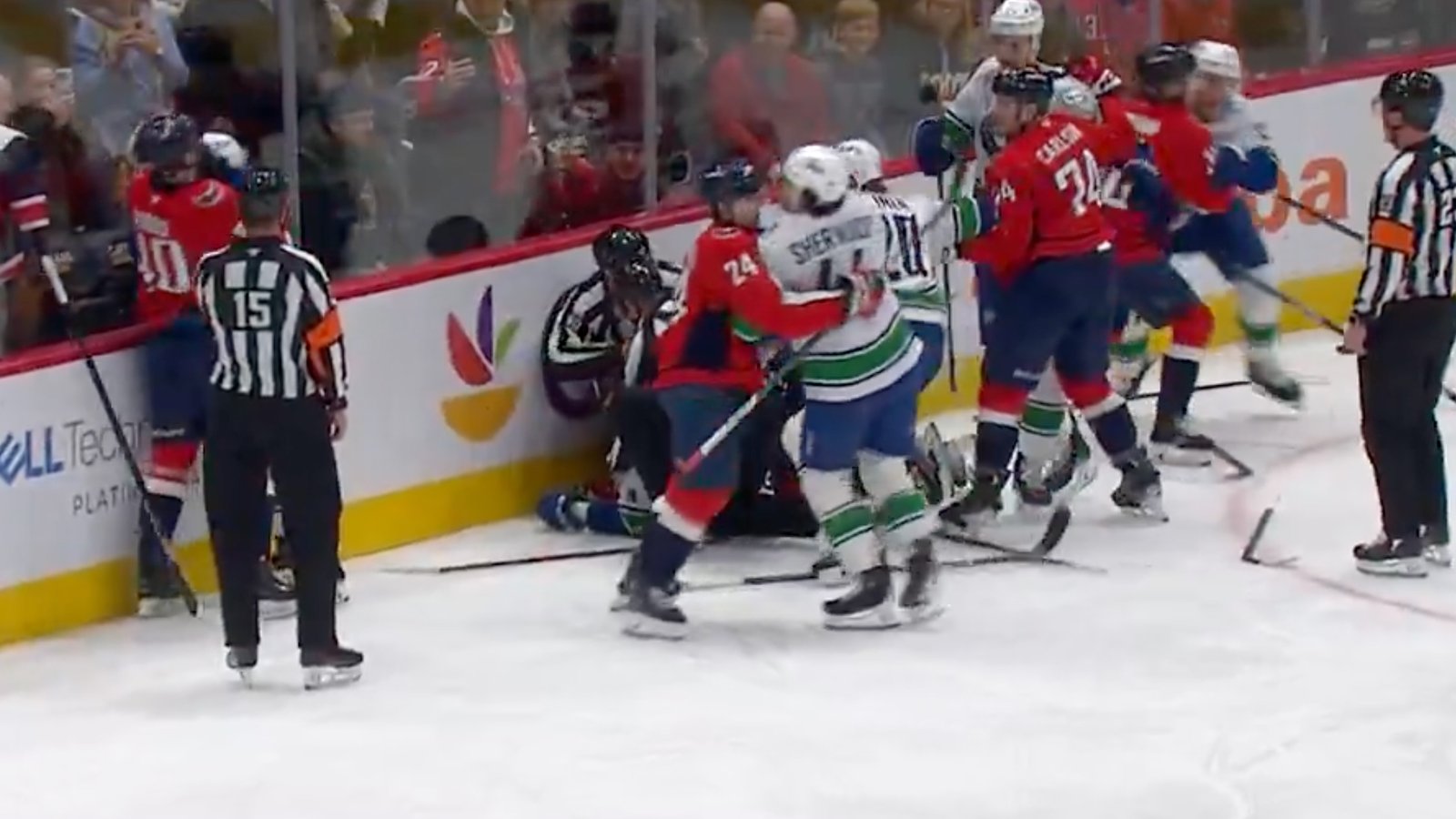 Crazy brawl between Canucks and Capitals results in multiple penalties!