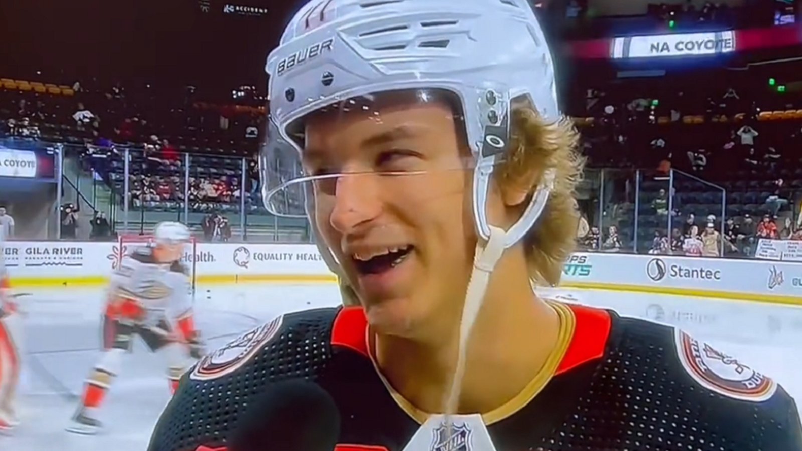 Trevor Zegras roasts Mullet Arena ahead of Saturday's game.
