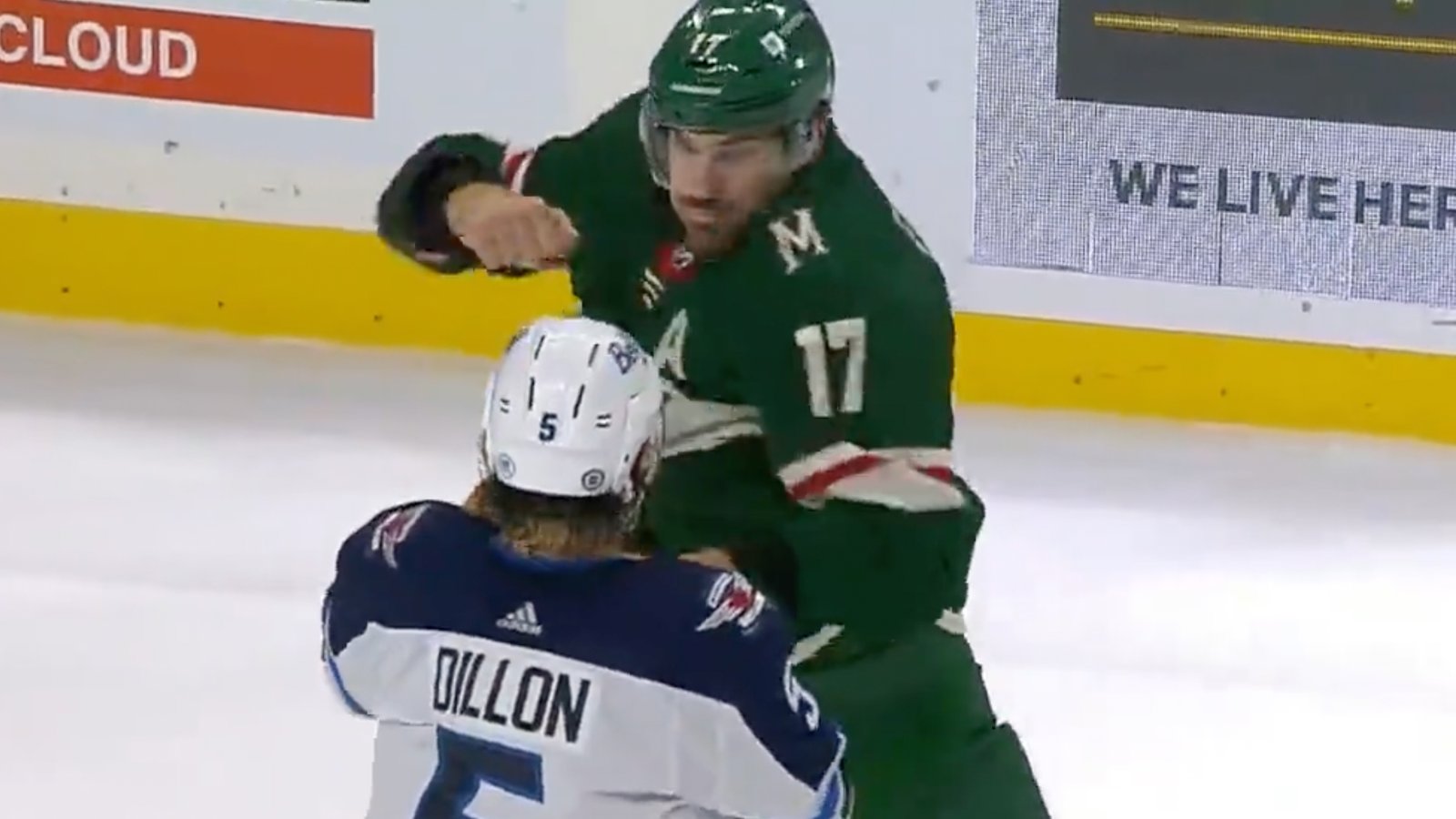 Marcus Foligno starts fight against Brenden Dillon with a superman punch!