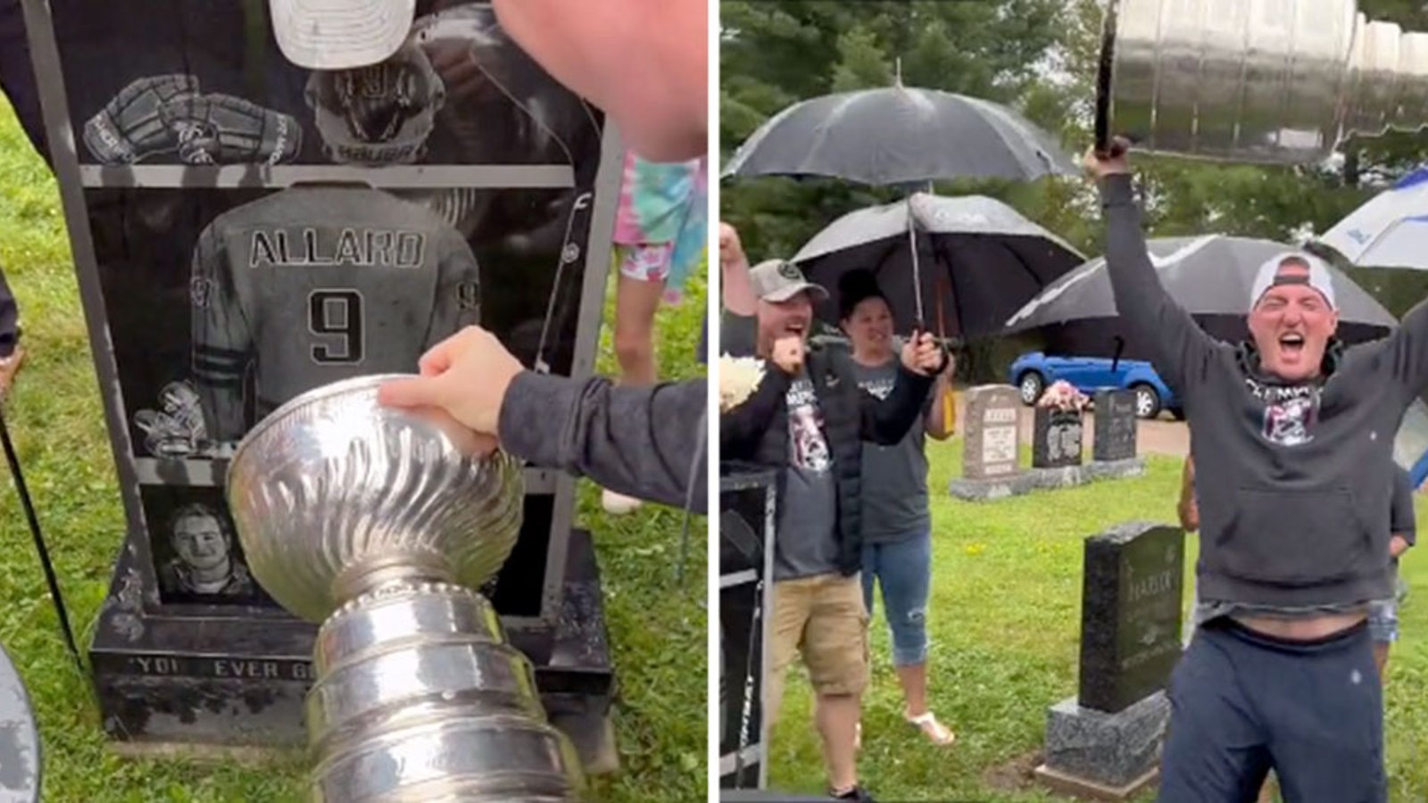 An emotional moment as Avs coach shares Stanley Cup victory beer at his brother's grave