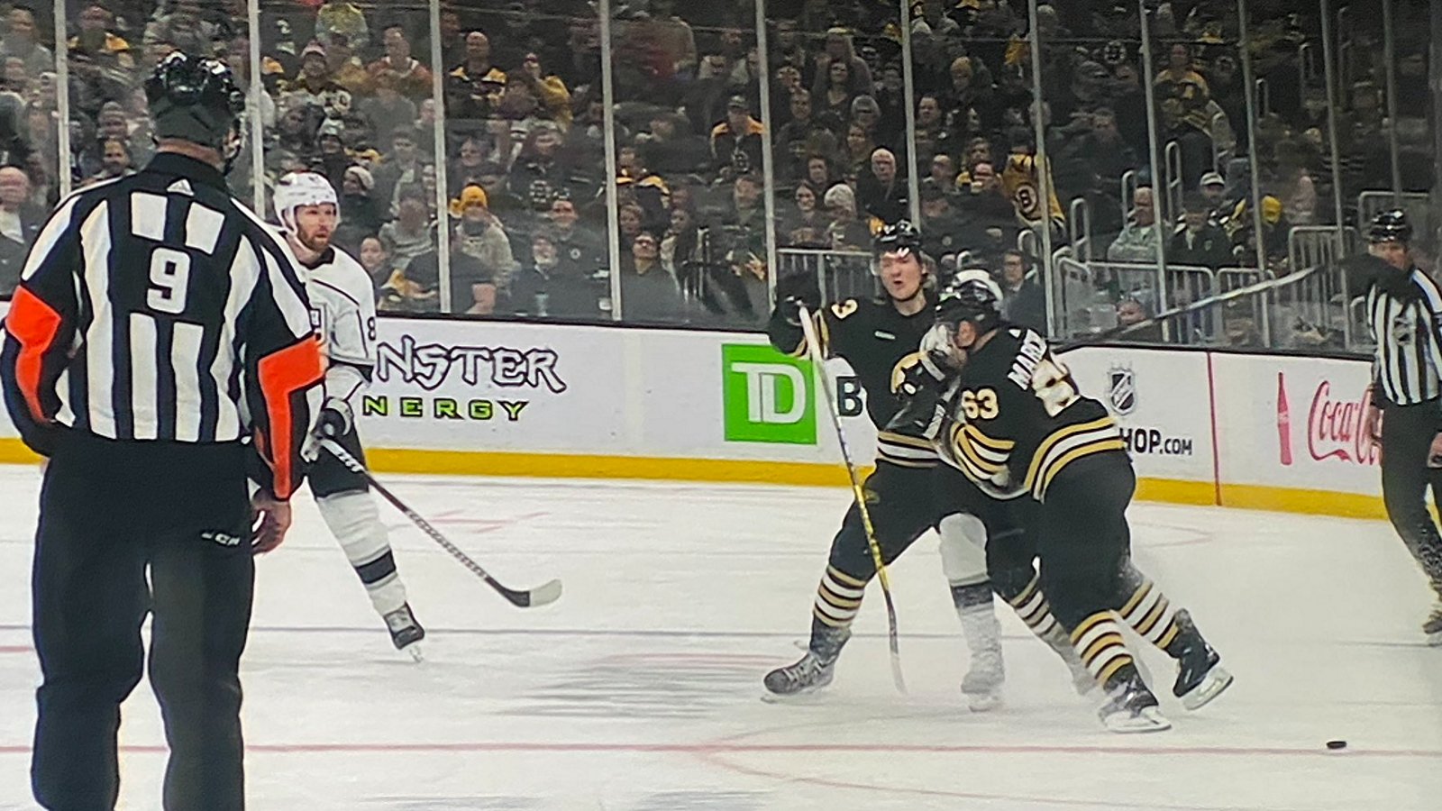 Brad Marchand busts open Viktor Arvidsson on Saturday.
