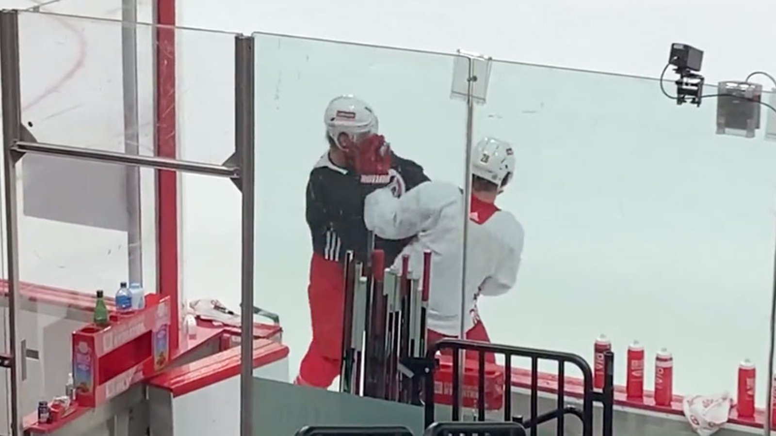 Bunting and Lemieux go at each other twice in practice, have to be separated by Brent Burns