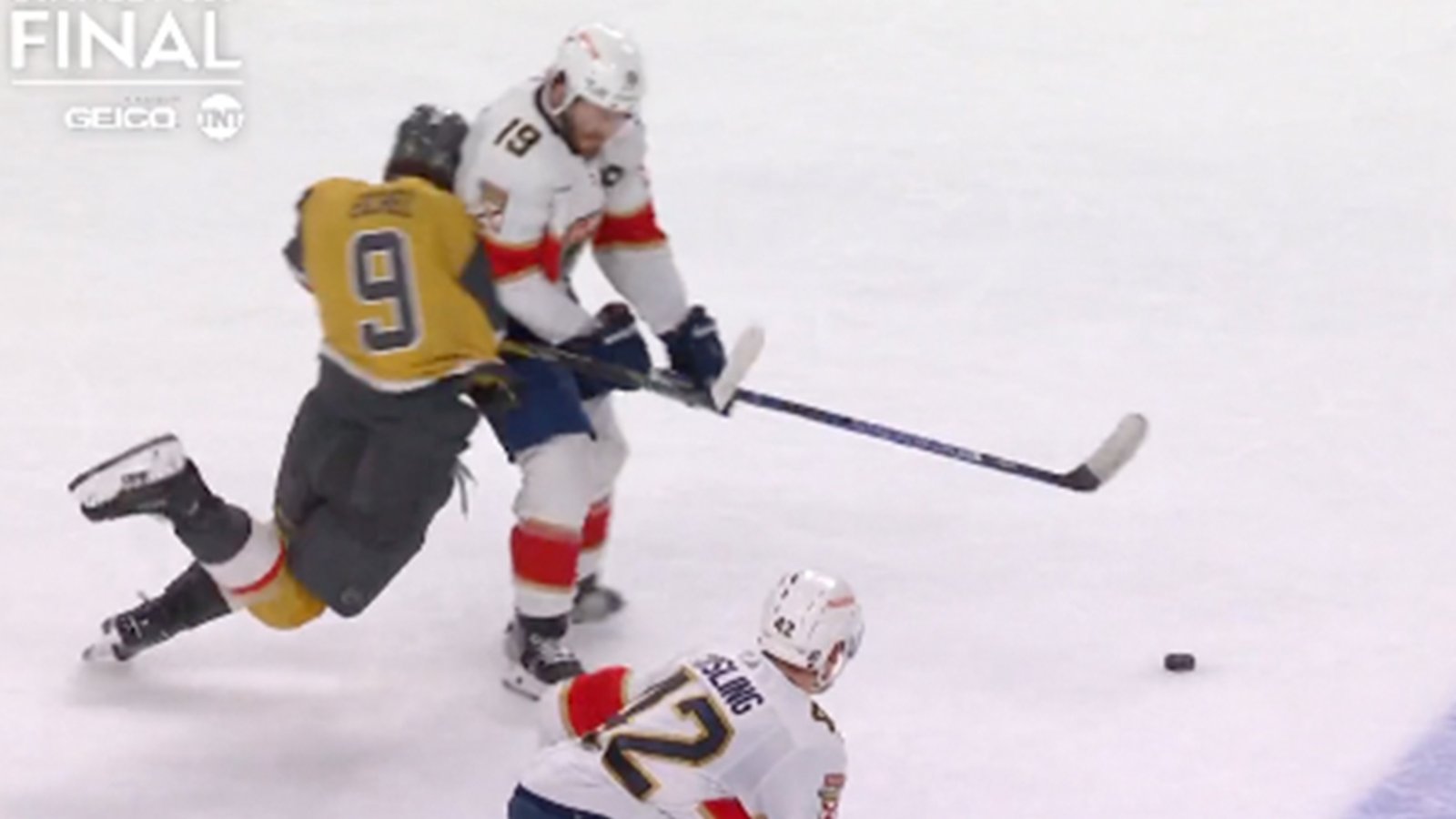 Tkachuk absolutely levels Eichel, Eichel leaves the game in pain