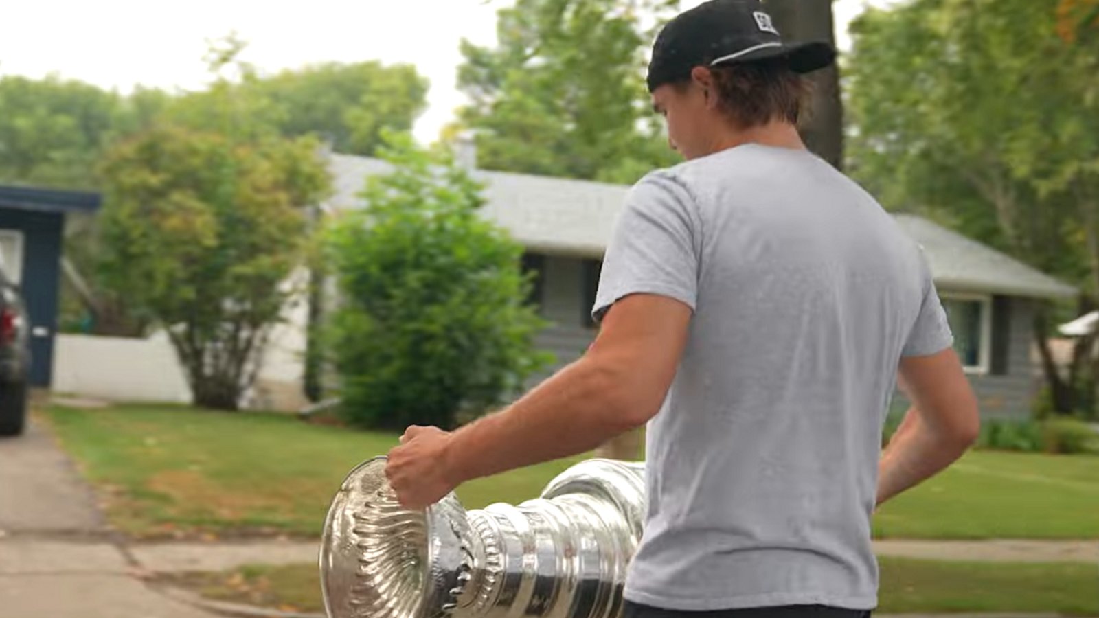 Zach Whitecloud gives the Stanley Cup a new first.