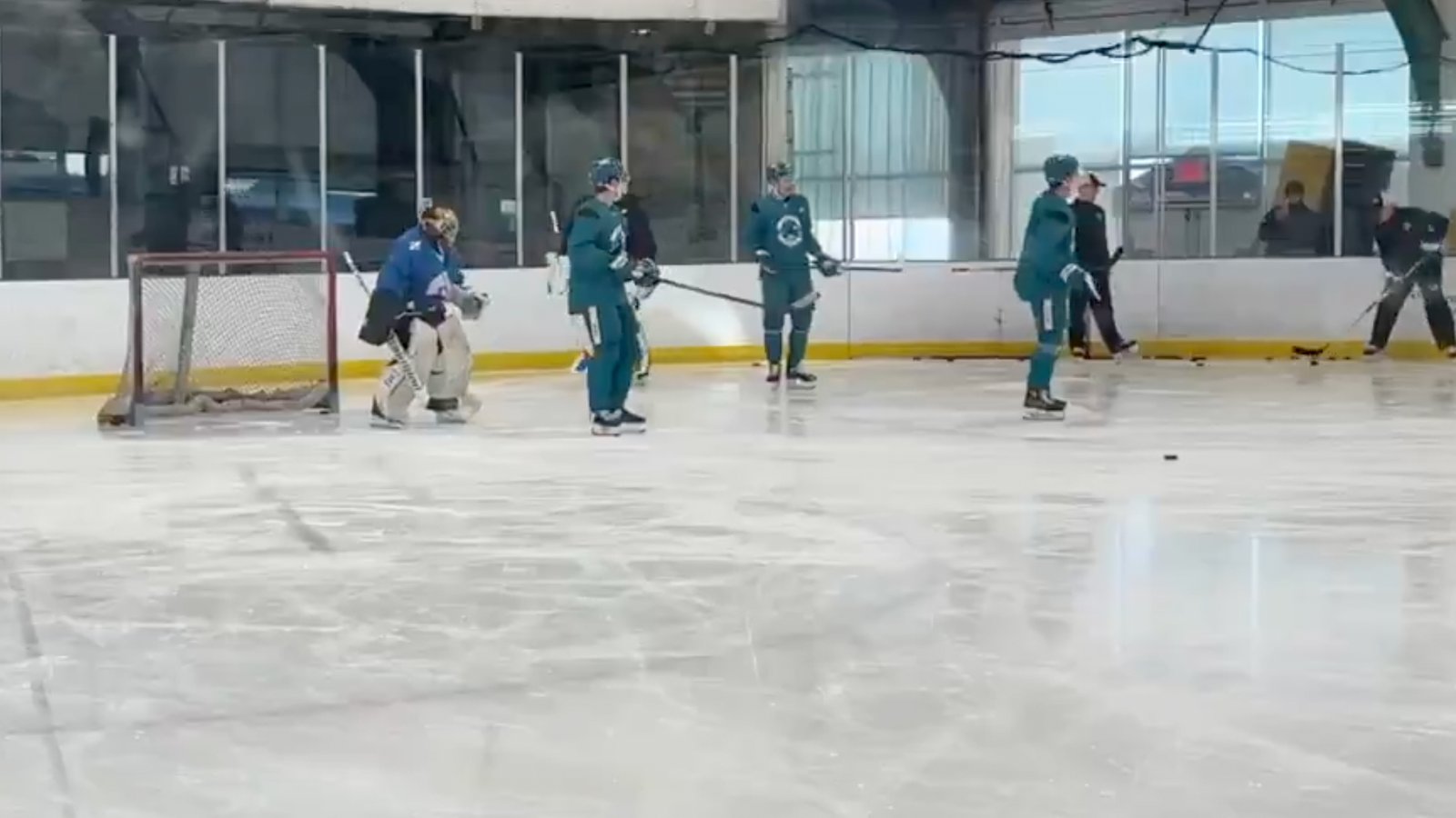 65-year-old goalie takes part in Sharks’ practice!