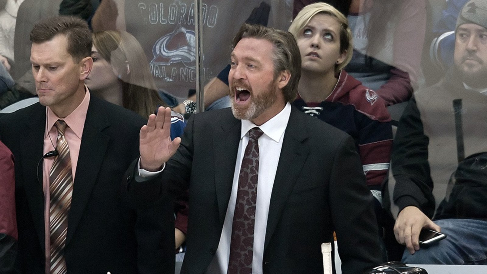 Patrick Roy ejected after heated argument with referee.
