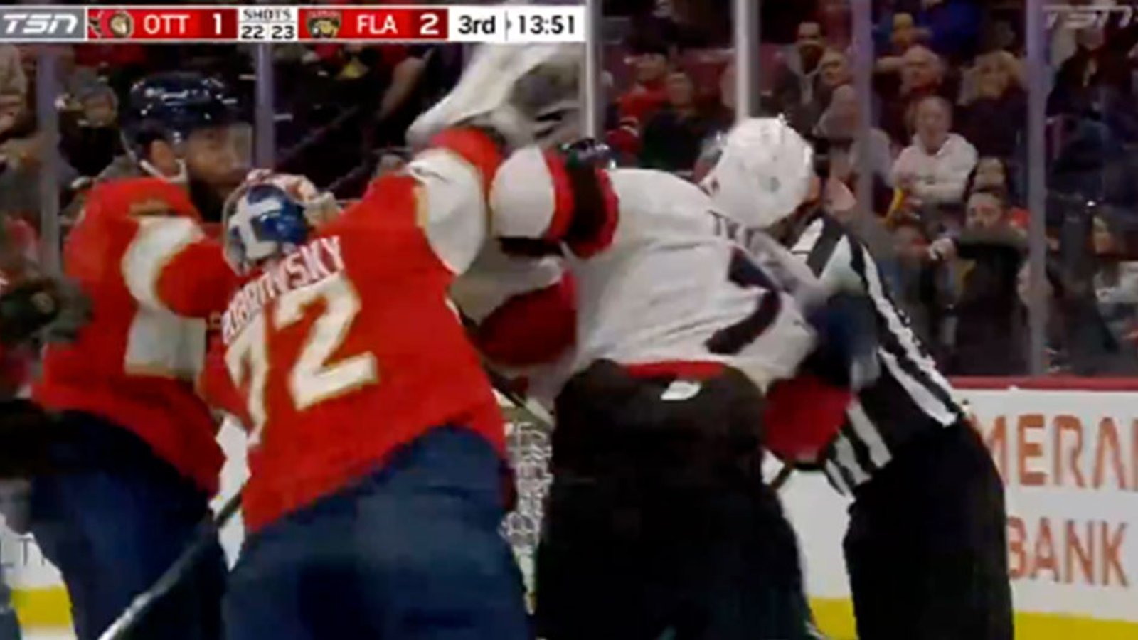 Bobrovsky goes after Brady Tkachuk!