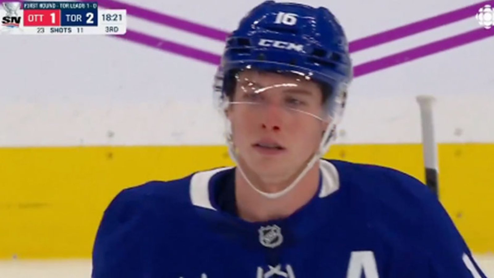 Mitch Marner ends up on the wrong side of a controversial call in Game 2