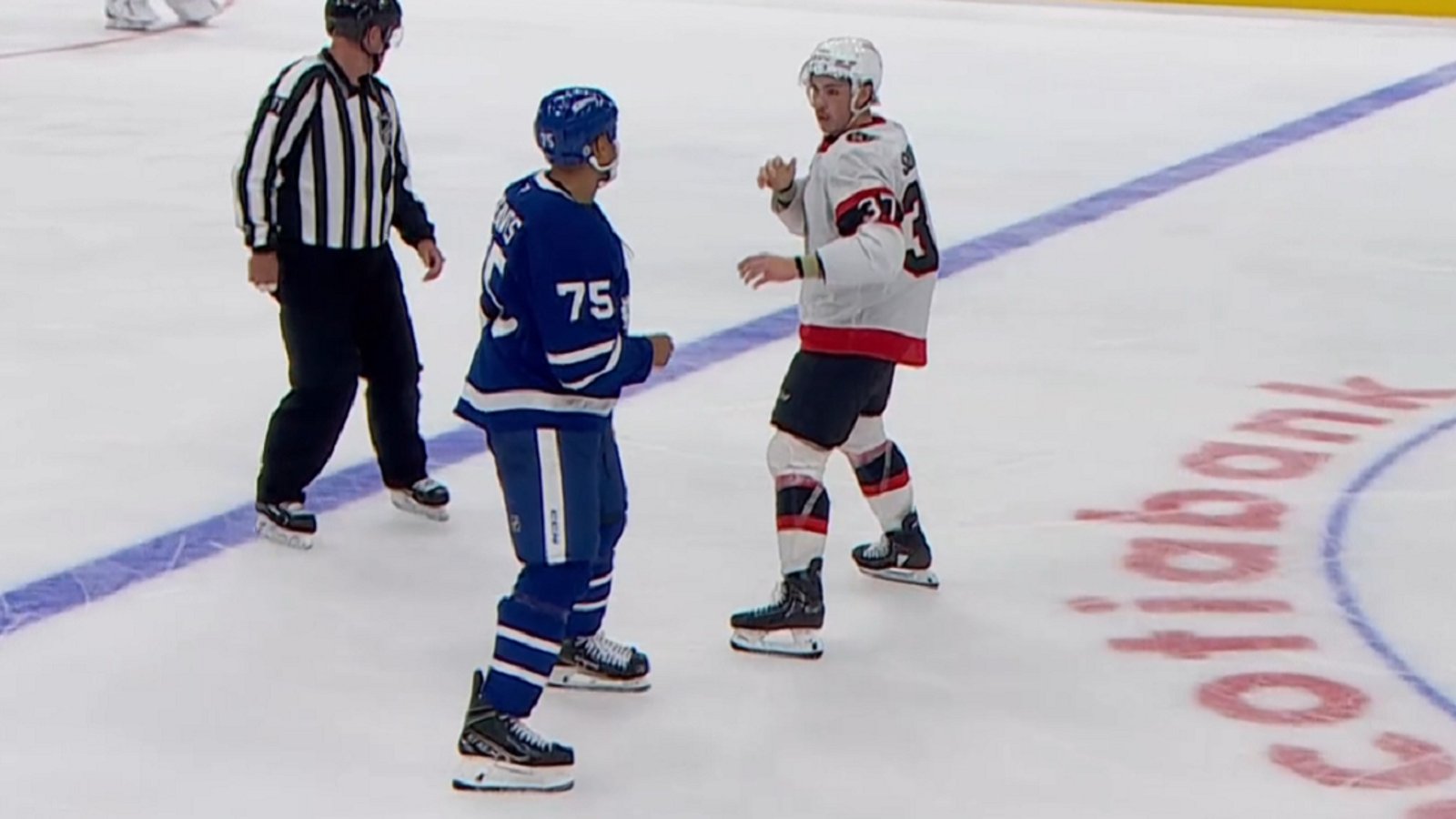 Ryan Reaves drops the gloves in first preseason game.