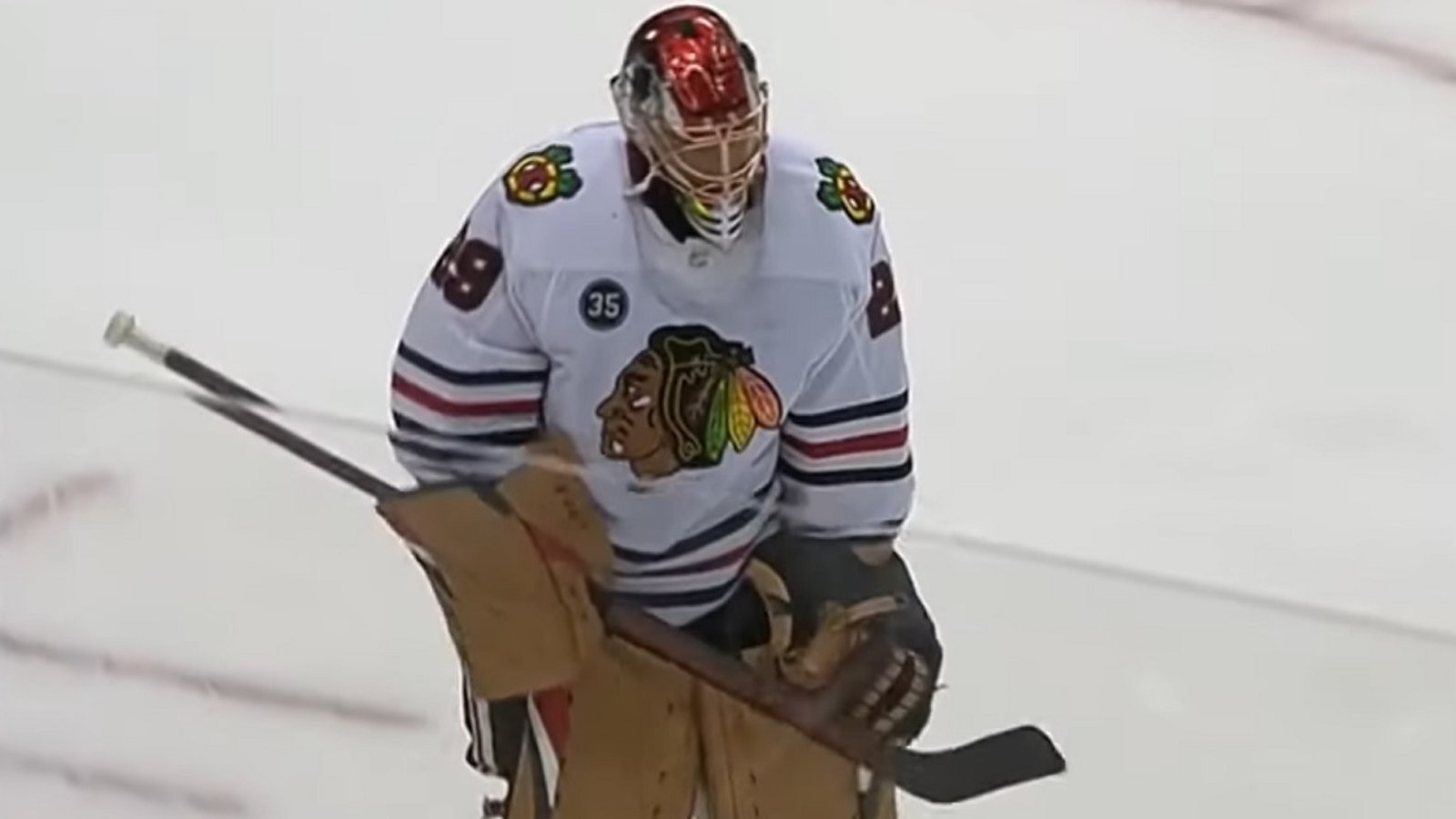 Fleury pulled after another horrible misplay with the puck.