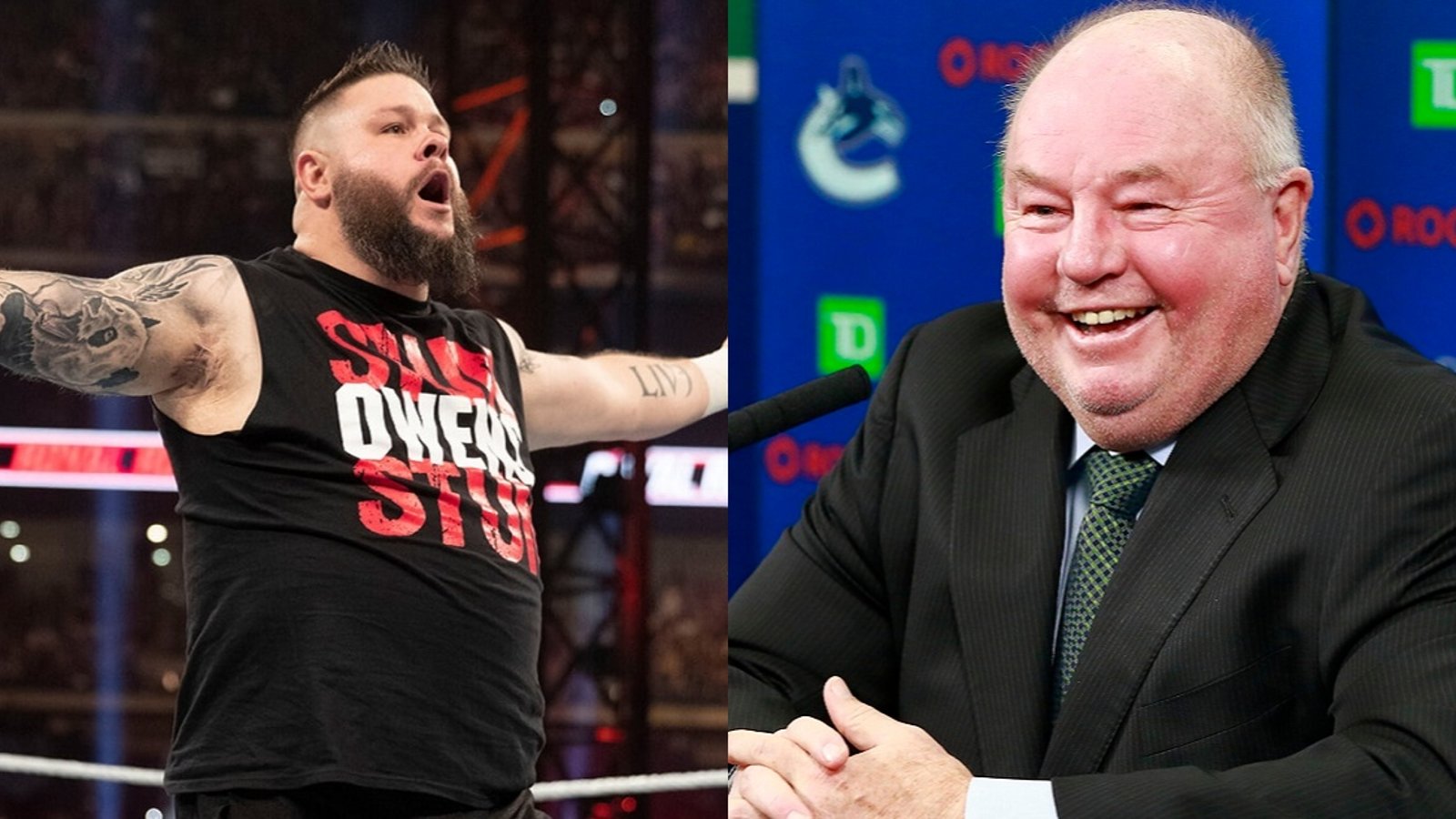 WWE superstar Kevin Owens shows Bruce Boudreau some love.