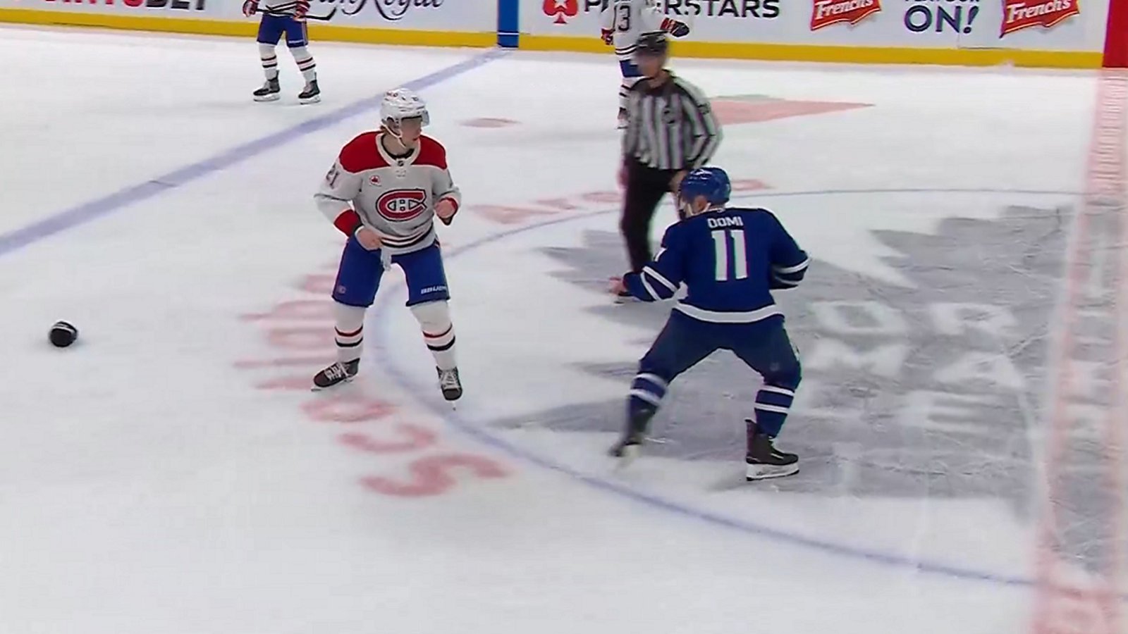 Max Domi and Kaiden Guhle drop the gloves on Saturday.