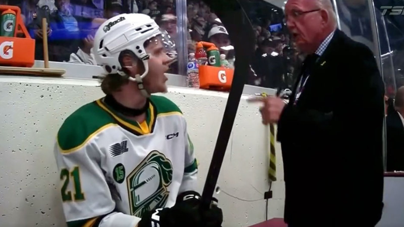 Knights forward and penalty box official get into heated exchange then make up just minutes later