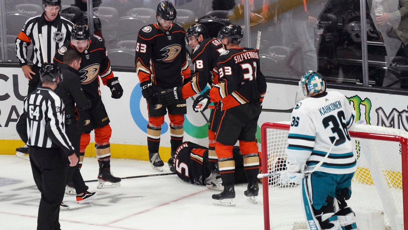 Vaakanainen carted off on a stretcher and taken to hospital on Friday night.