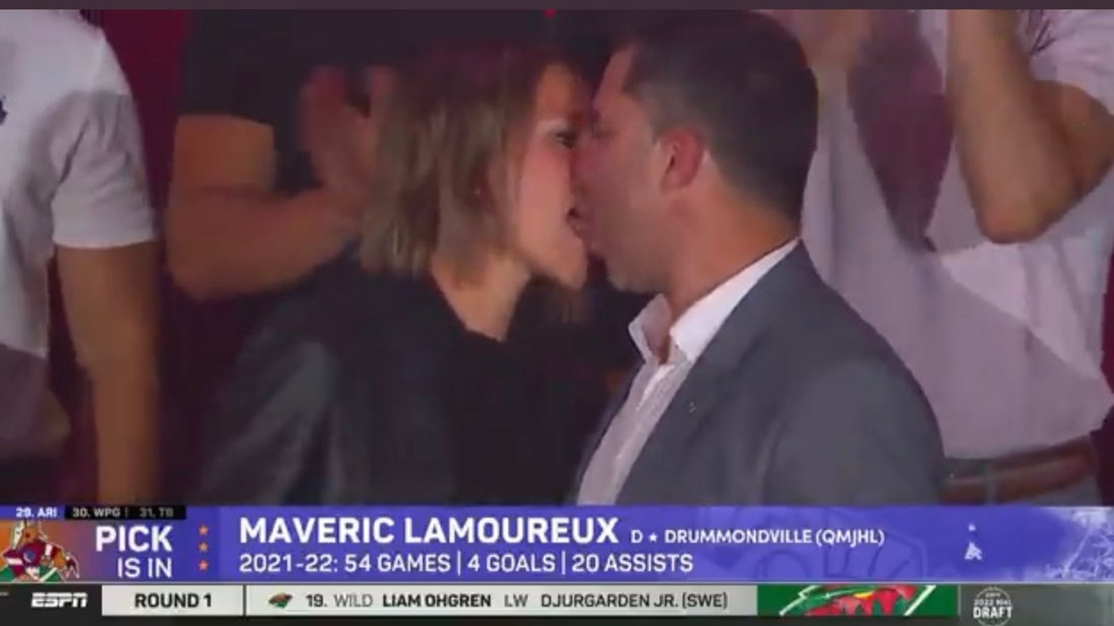First round pick Lamoureux’s parents make out on live tv following his selection