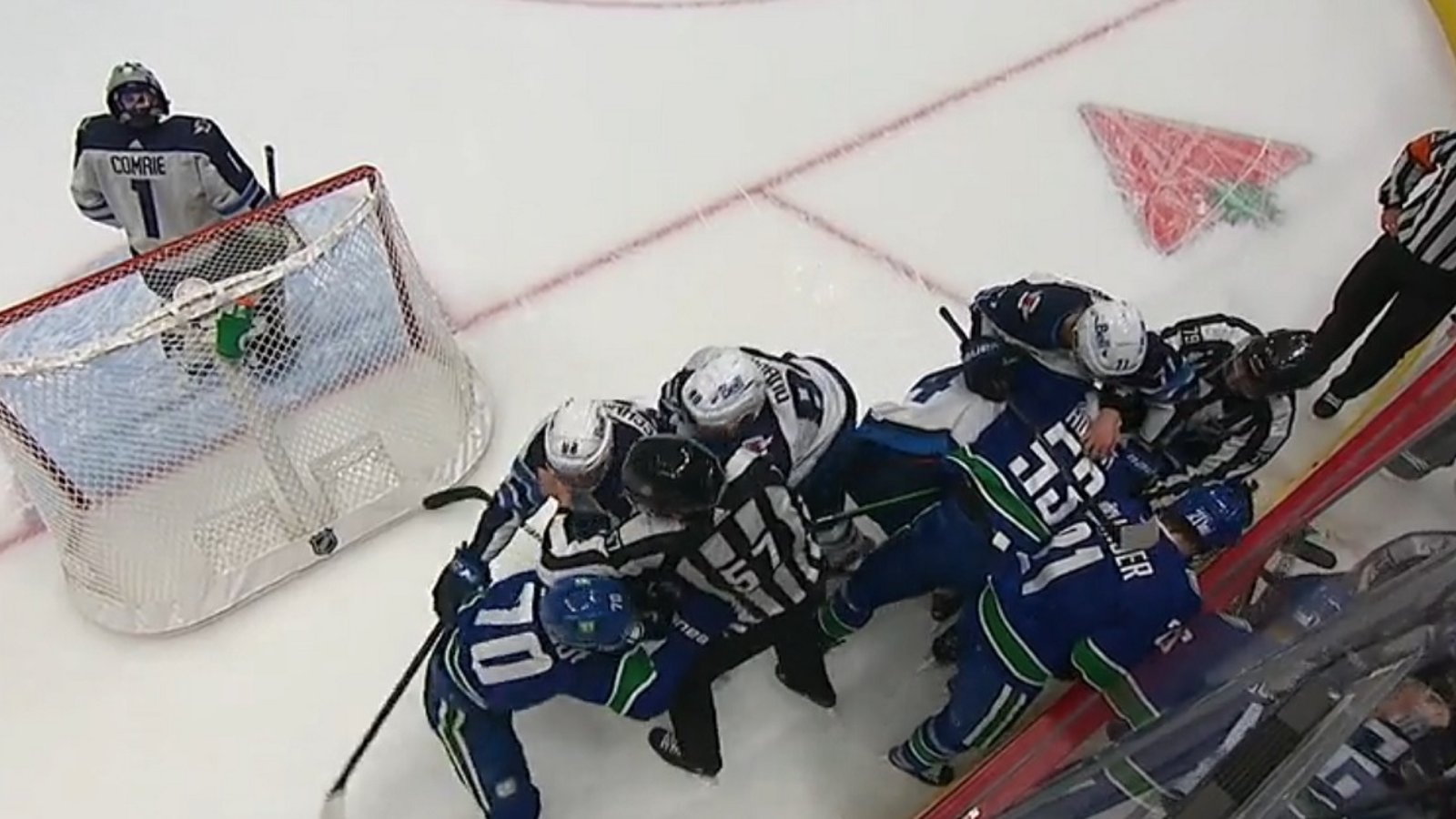 Pierre-Luc Dubois snaps on Tanner Pearson.