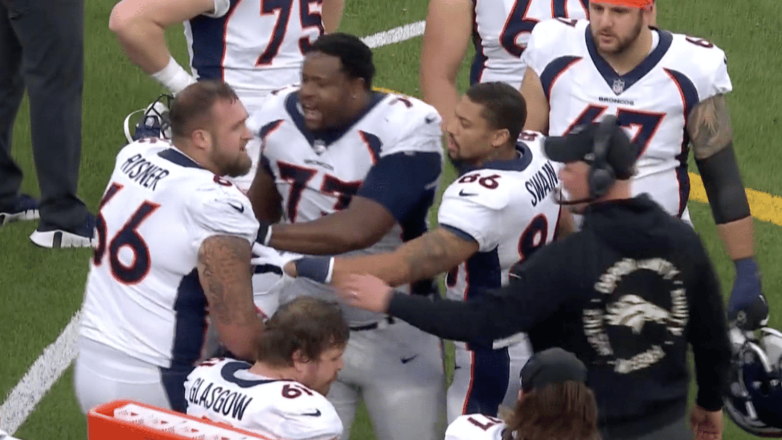 Denver Broncos players fight one another! 