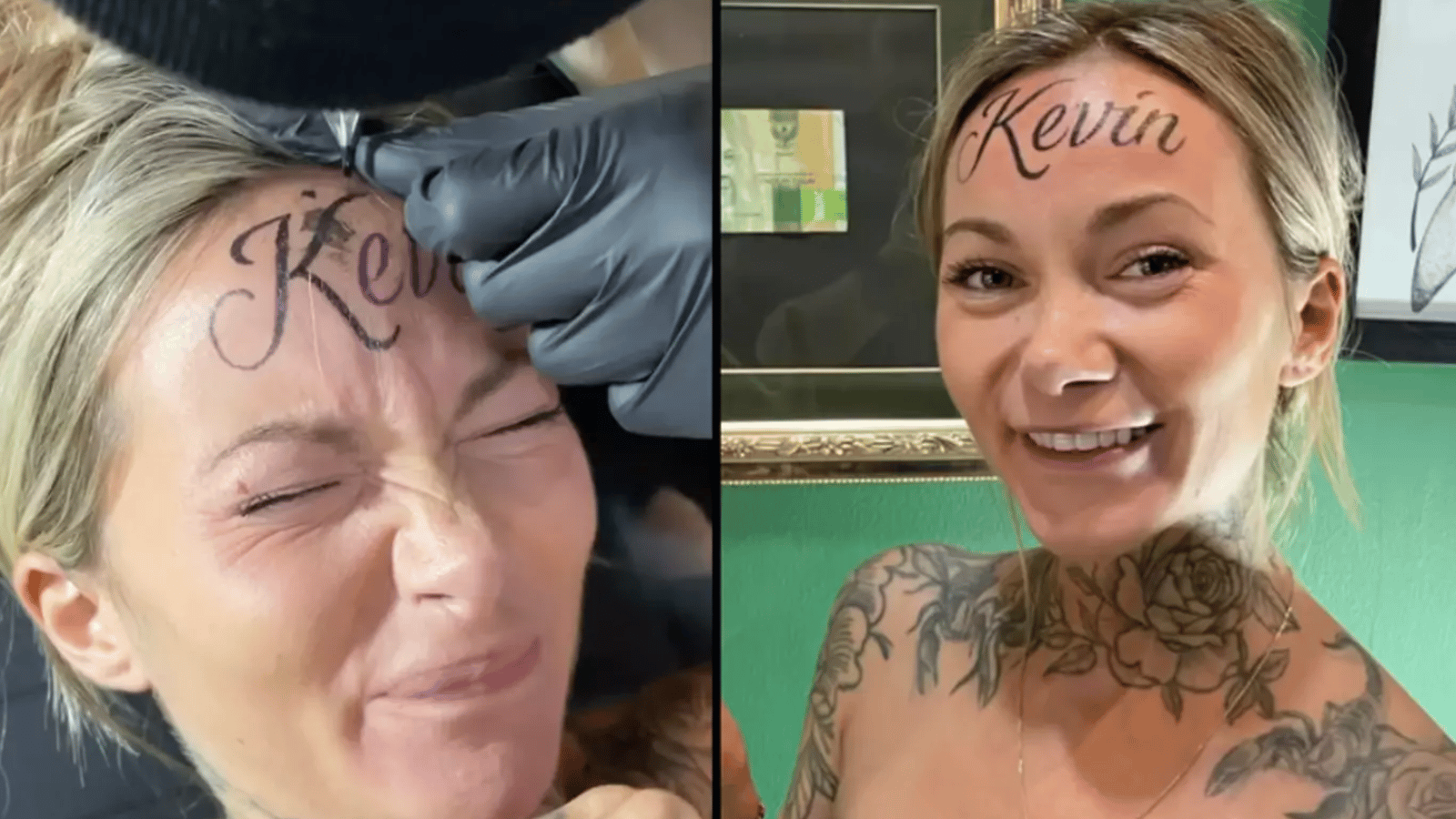 Une influenceuse se fait tatouer le prénom de son amoureux Kevin sur le front.