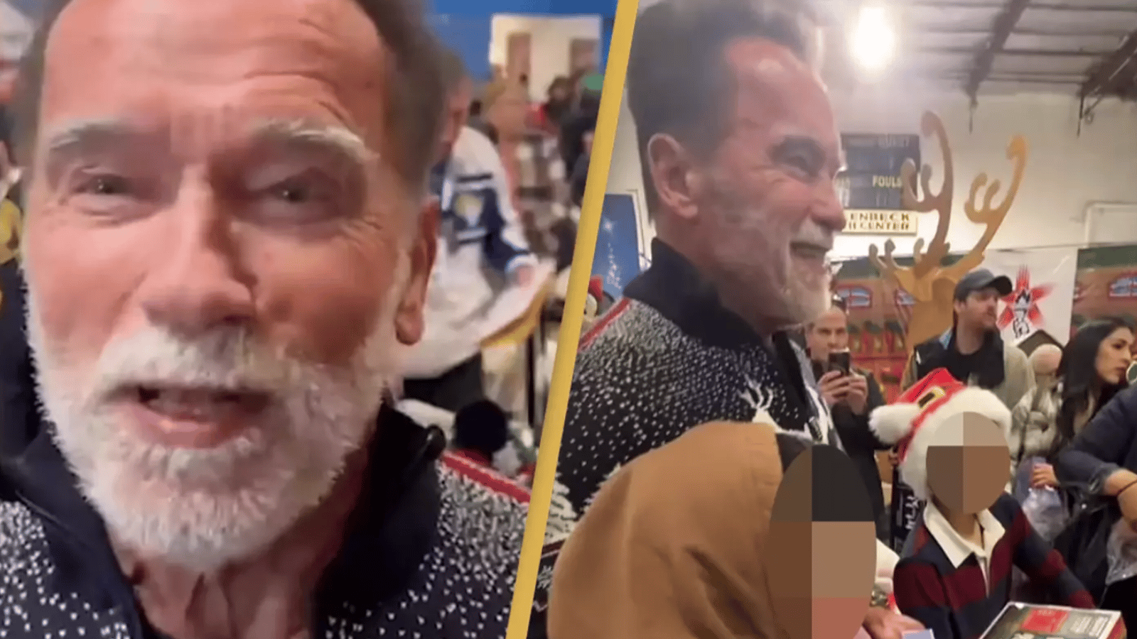 Arnold Schwarzenegger se rend dans un centre jeunesse pour offrir des cadeaux aux jeunes dans le besoin