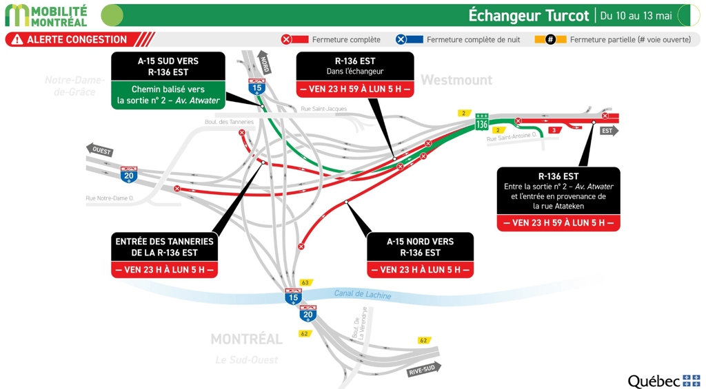Des entraves majeures sont prévues sur le réseau routier du Québec en fin de semaine