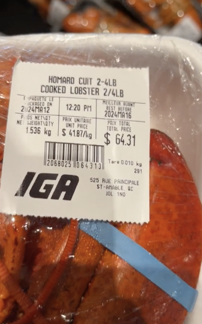 Un Québécois capote en voyant le prix du homard chez IGA