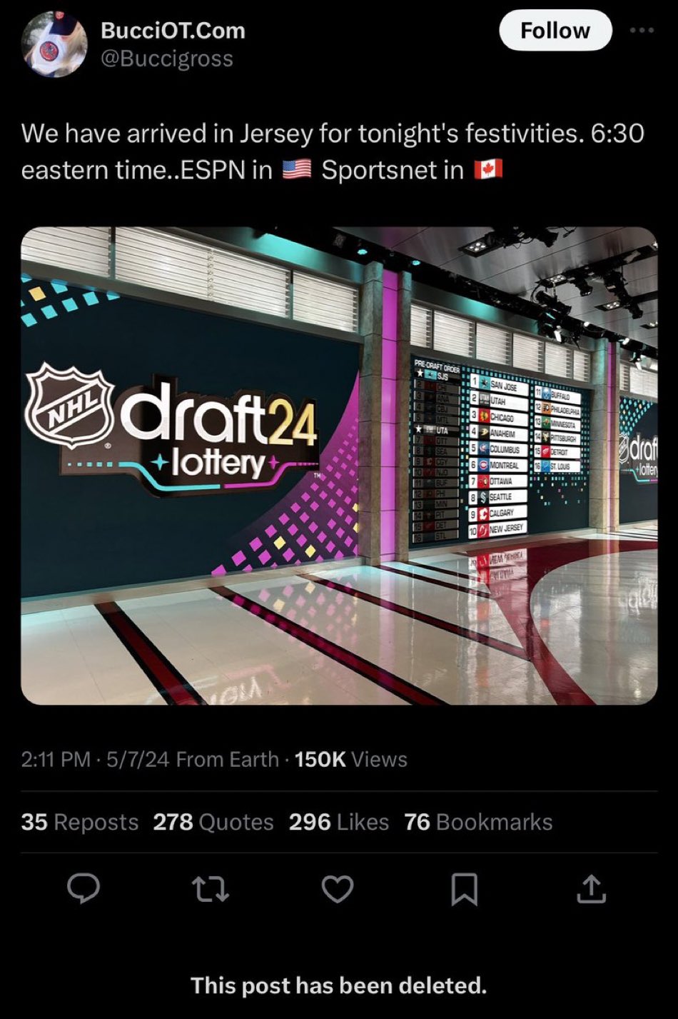 Sharks reportedly win Draft Lottery according to leaked image from ESPN