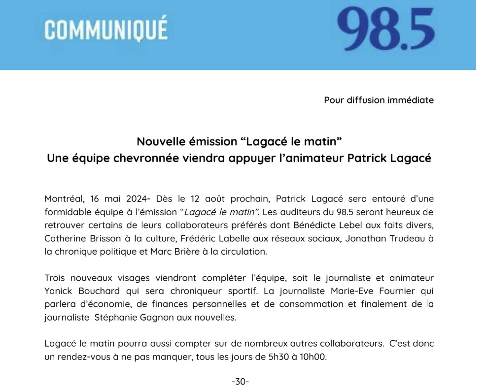 C'est la fin pour Pierre-Yves McSween à l'émission du matin au 98,5 FM