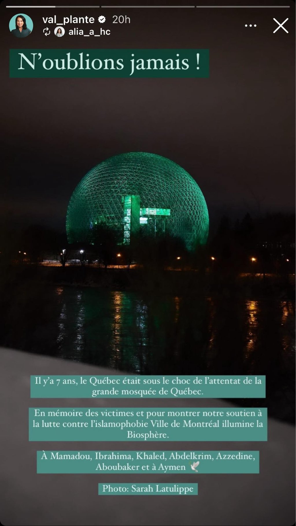 Valérie Plante pose un geste spécial en hommage aux victimes de la grande mosquée de Québec