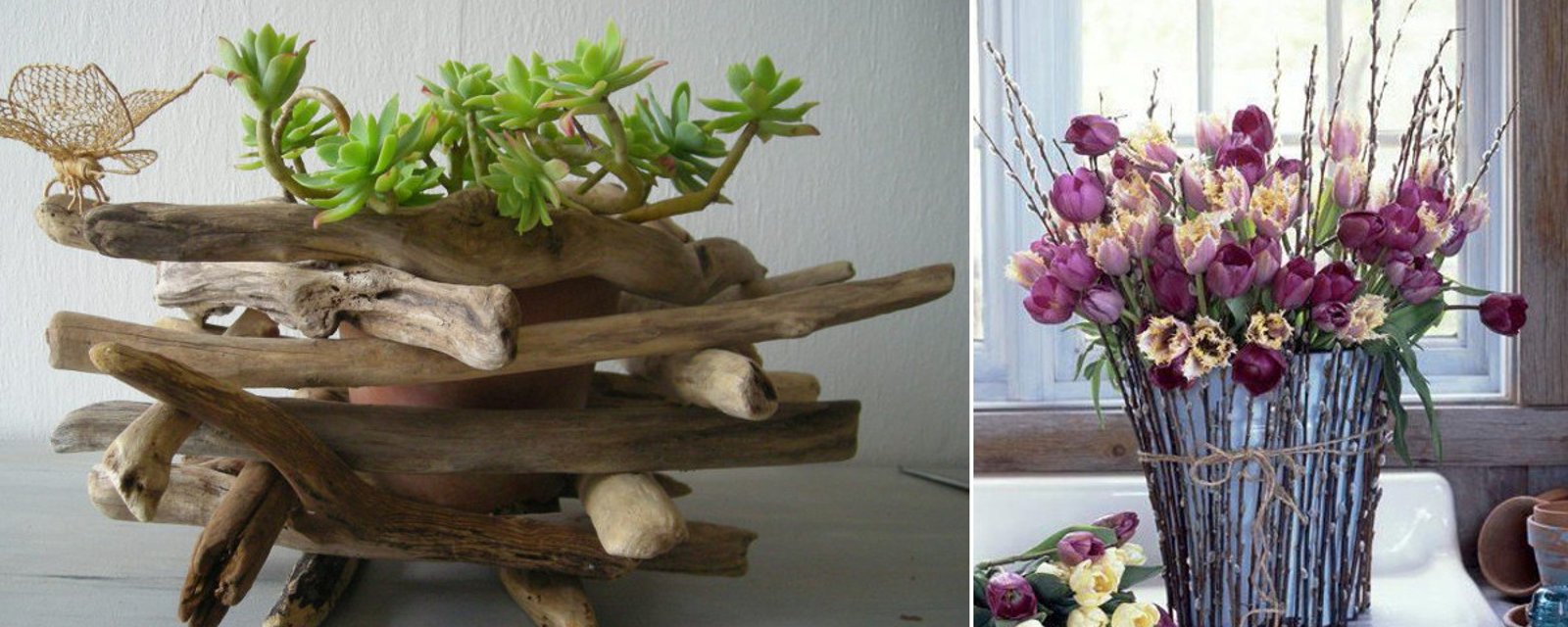 14 belles façons de fabriquer des cache-pots avec des brindilles ou du bois flotté