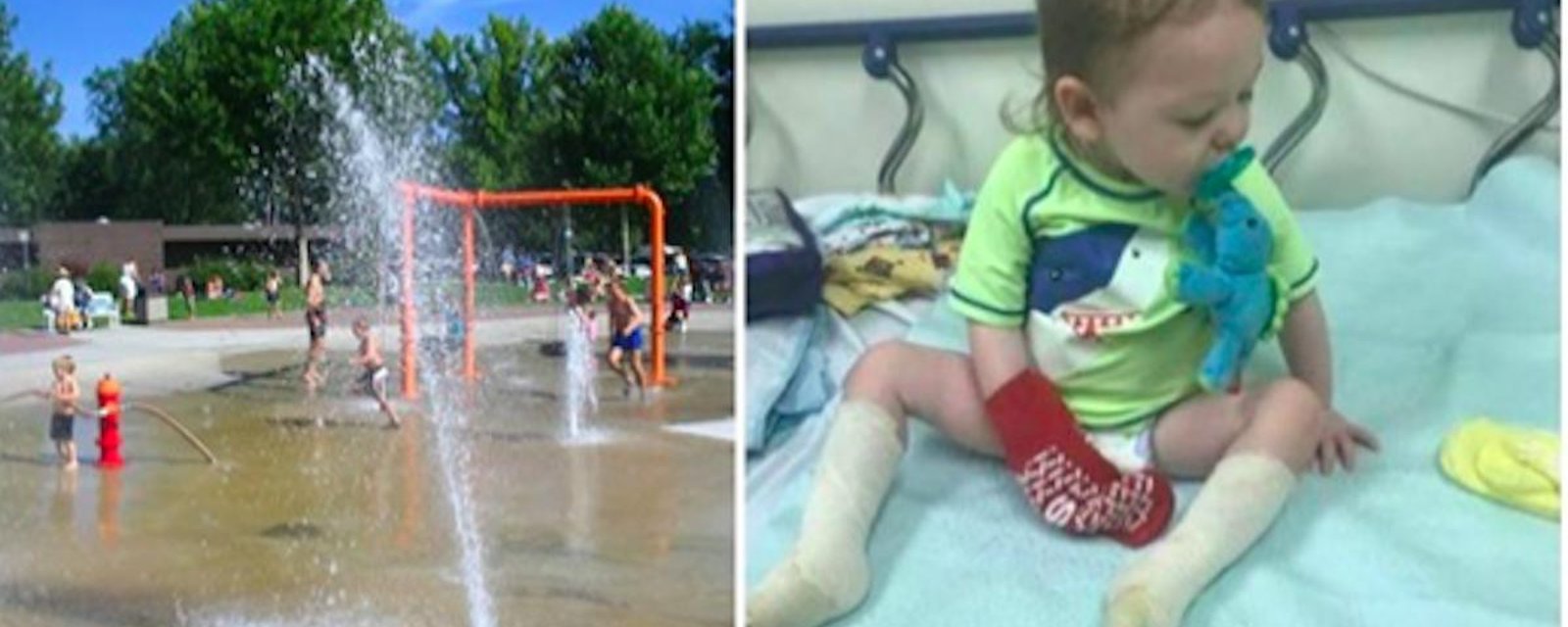Un père lance un avertissement après que son petit garçon se soit brûlé  les pieds dans un parc de jeux d’eau