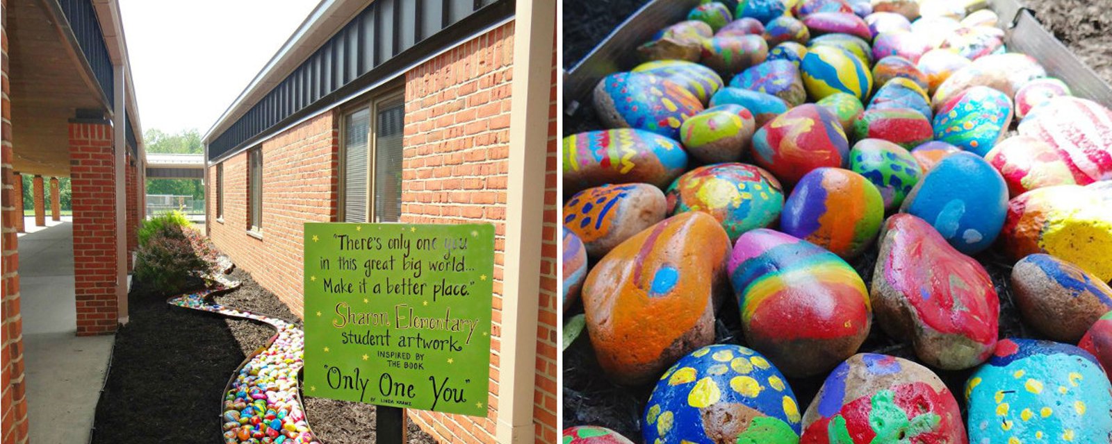 Chaque élève peint une pierre pour faire un chemin coloré. Cet incroyable projet d'art fait passer un message puissant! 