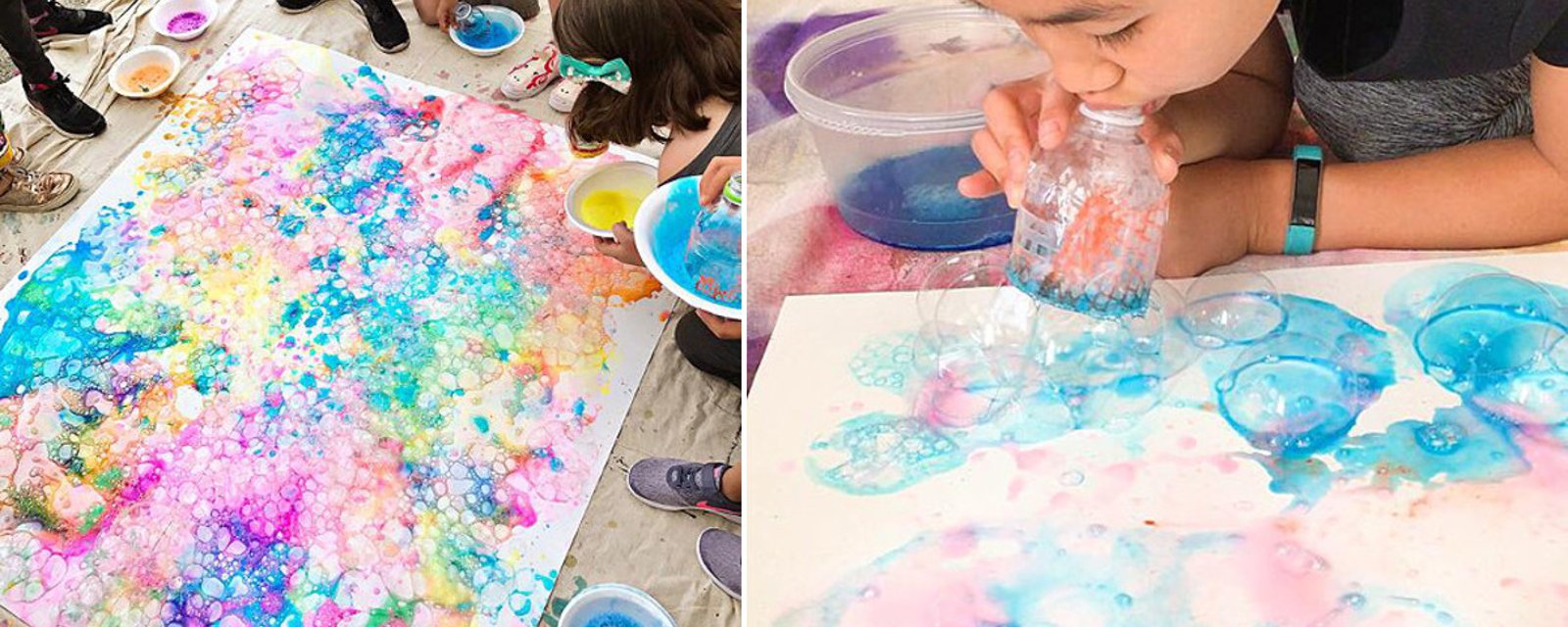 Voici la recette pour faire de belles bulles colorées sur une toile ou du papier