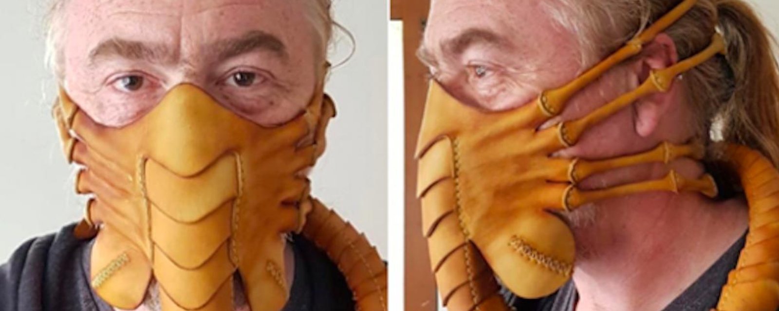 ​Un artisan a fabriqué un masque en cuir de style « Alien »