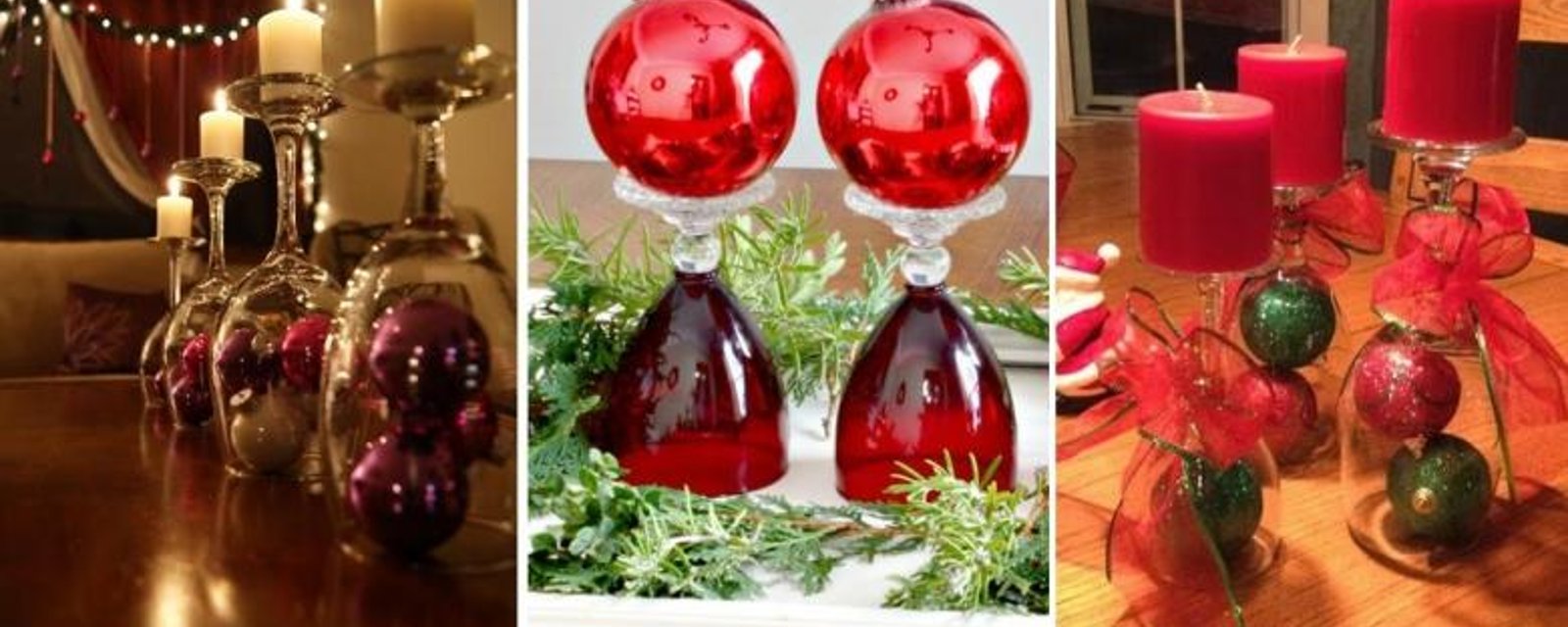 17 beaux modèles pour vous inspirer des centres de table de Noël, faits à partir de coupes de vin! 