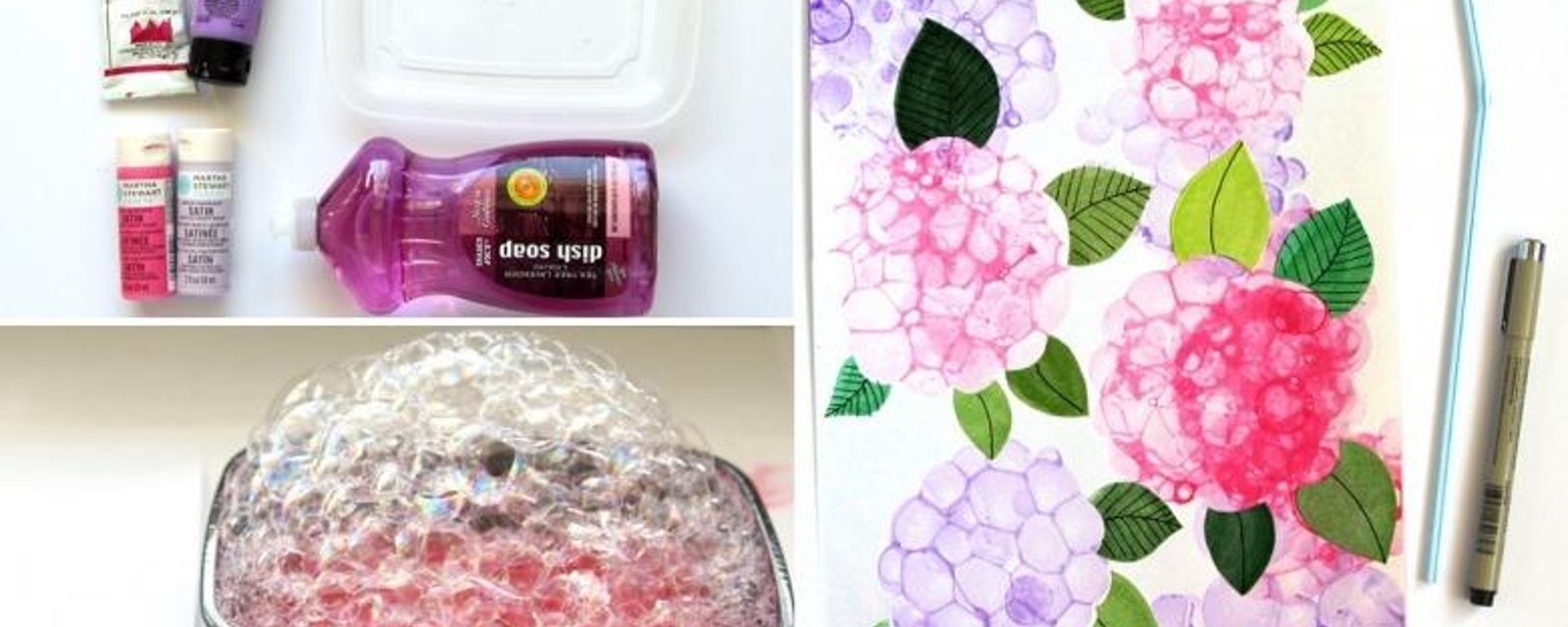 Peindre avec des bulles! Réaliser de magnifiques fleurs d'Hydrangea 